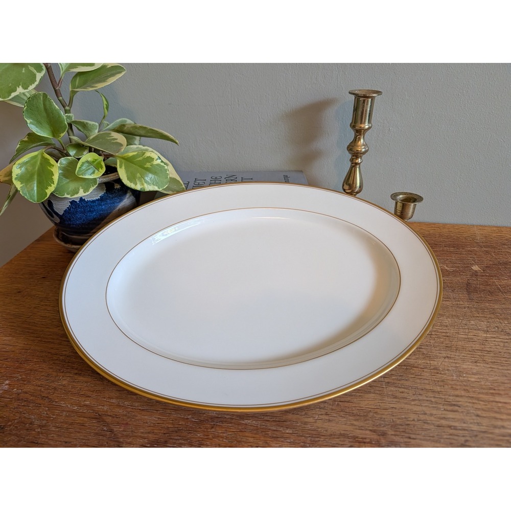 Noritake Ivory China Linton 7552 Oval Serving Platter Gold Trim Japan 13.5 Inch